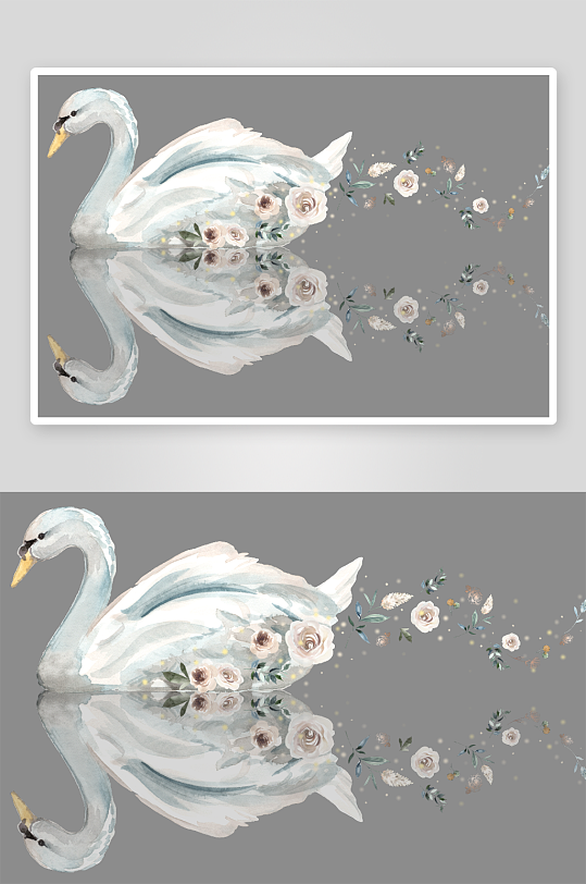 水彩手绘天鹅免抠素材-众图网