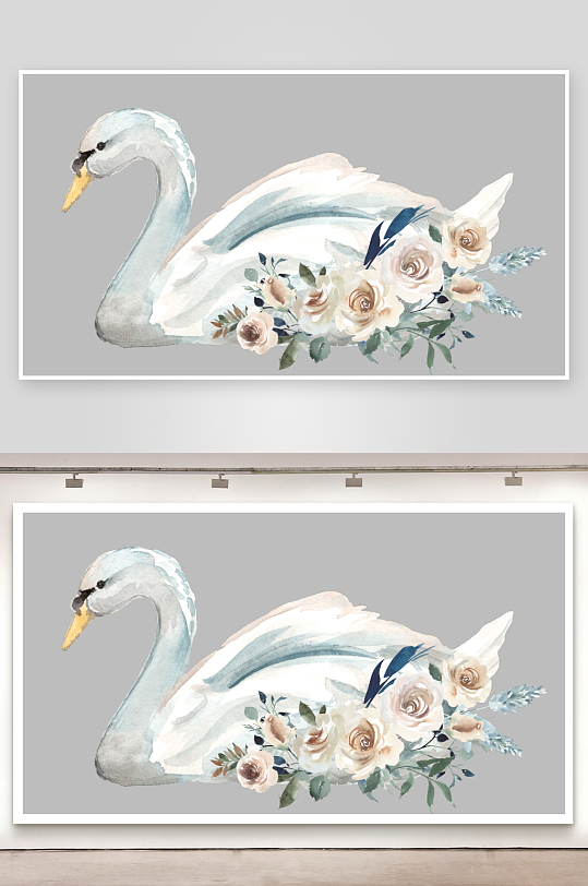 水彩手绘天鹅免抠素材-众图网