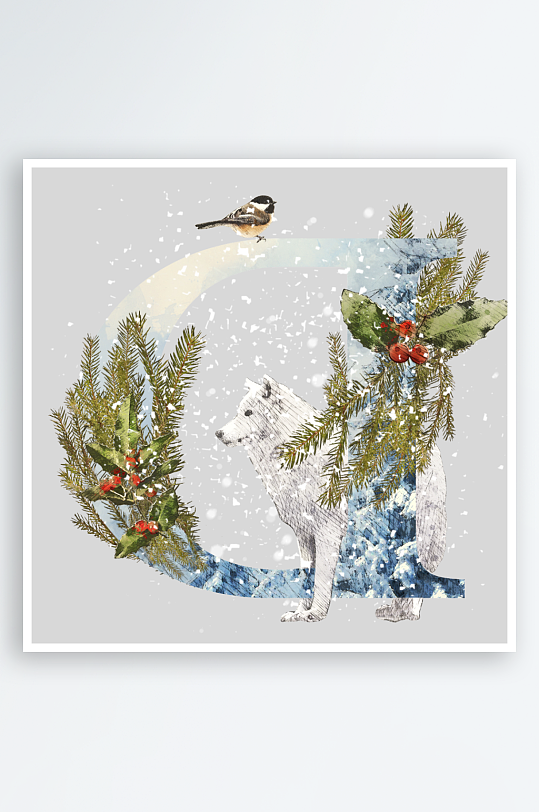 唯美水彩动物树枝免抠图-众图网