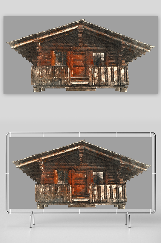 唯美水彩木屋雪屋免抠图-众图网