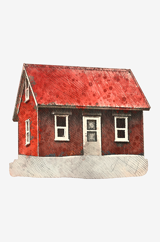 唯美水彩木屋雪屋免抠图-众图网