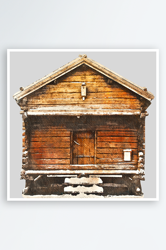 唯美水彩木屋雪屋免抠图-众图网