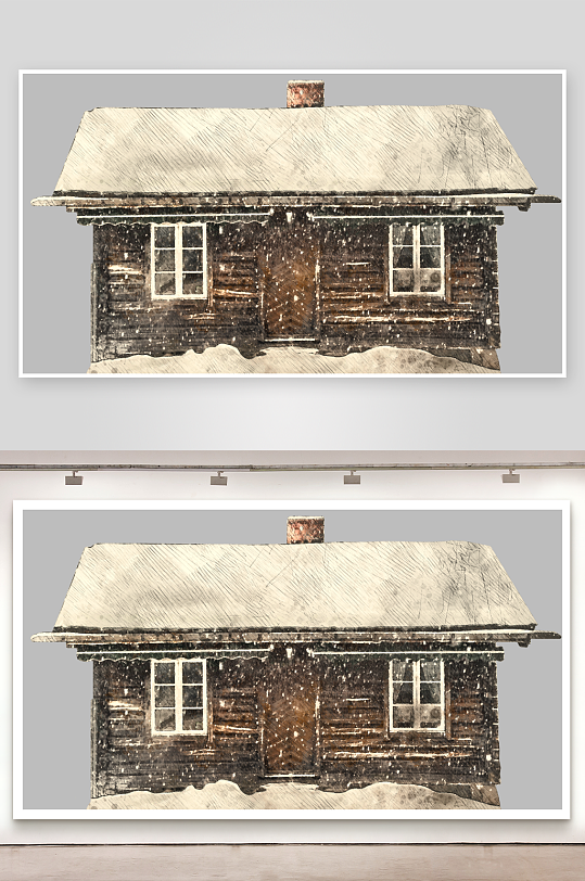 唯美水彩木屋雪屋免抠图-众图网