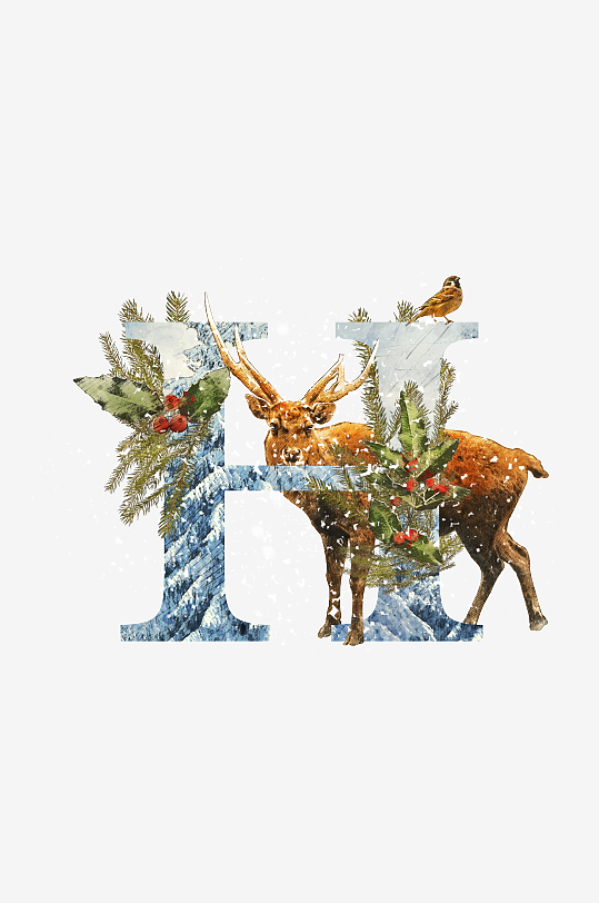 圣诞动物英文字母免抠png素材-众图网