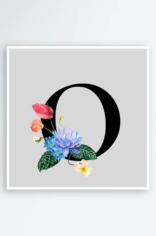 手绘植物花卉字母素材-众图网