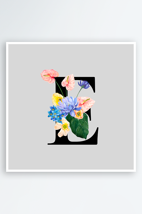 手绘植物花卉字母素材-众图网