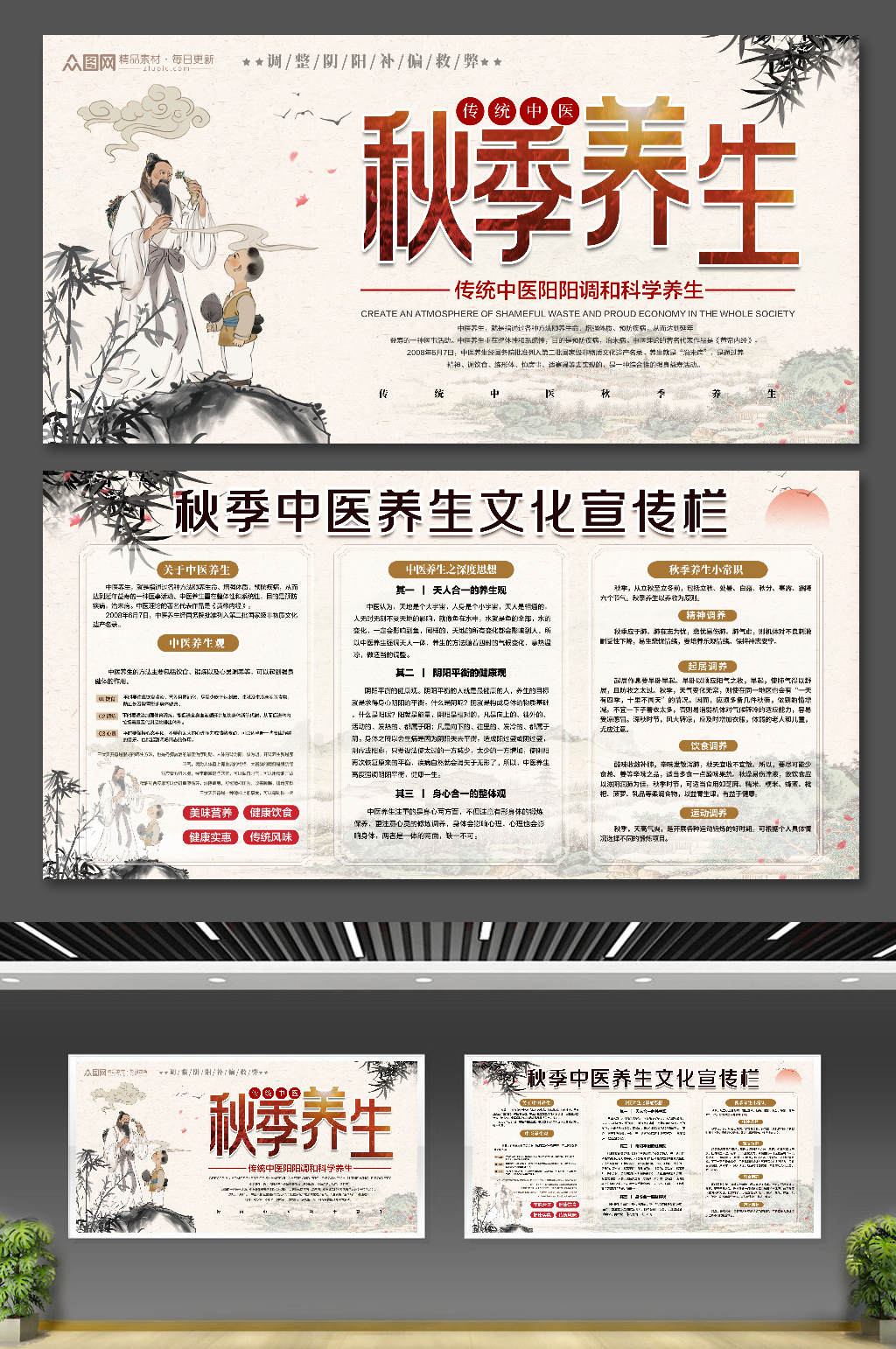 秋季中医养生知识宣传栏展板素材