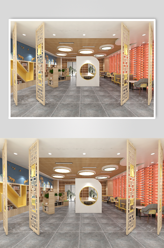 某小学阅览空间3D模型-众图网