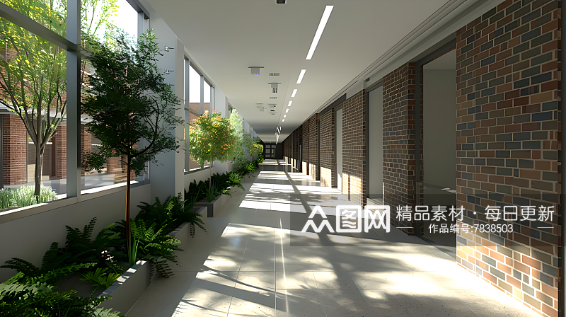 现代化的校园走廊显得高雅明亮素材