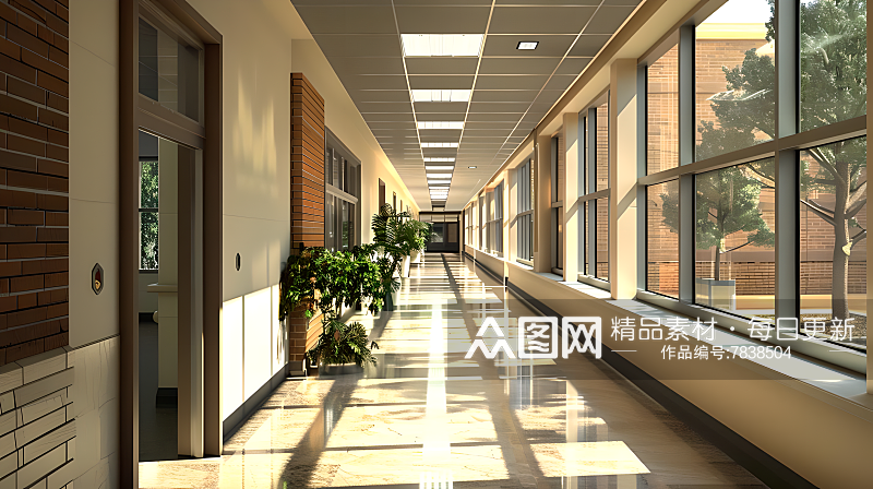 现代化的校园走廊显得高雅明亮素材