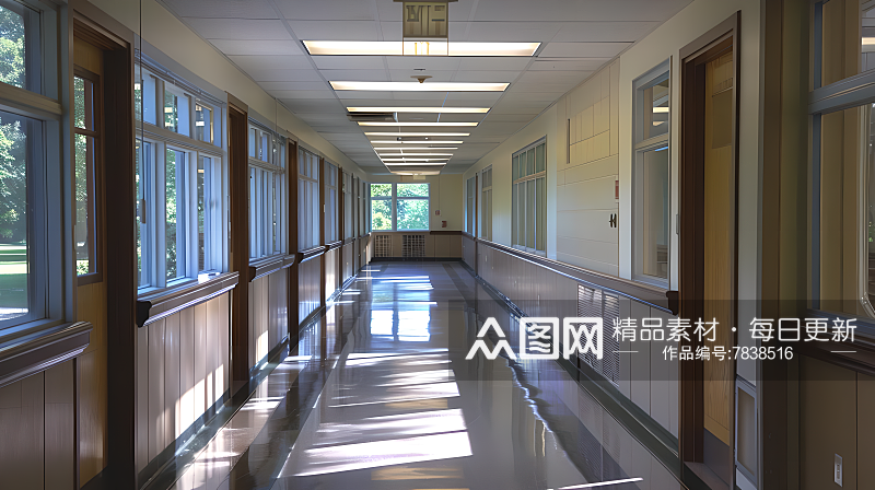 现代化的校园走廊显得高雅素材