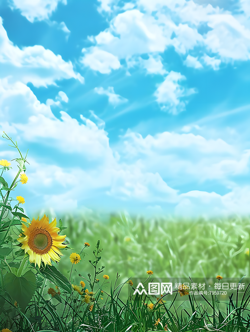 春天的主题广袤蓝天下的向日葵素材