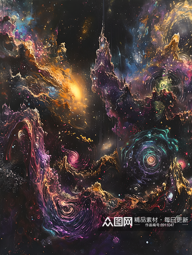 一幅高度复杂梦幻的绘画作品展现着相互连接素材