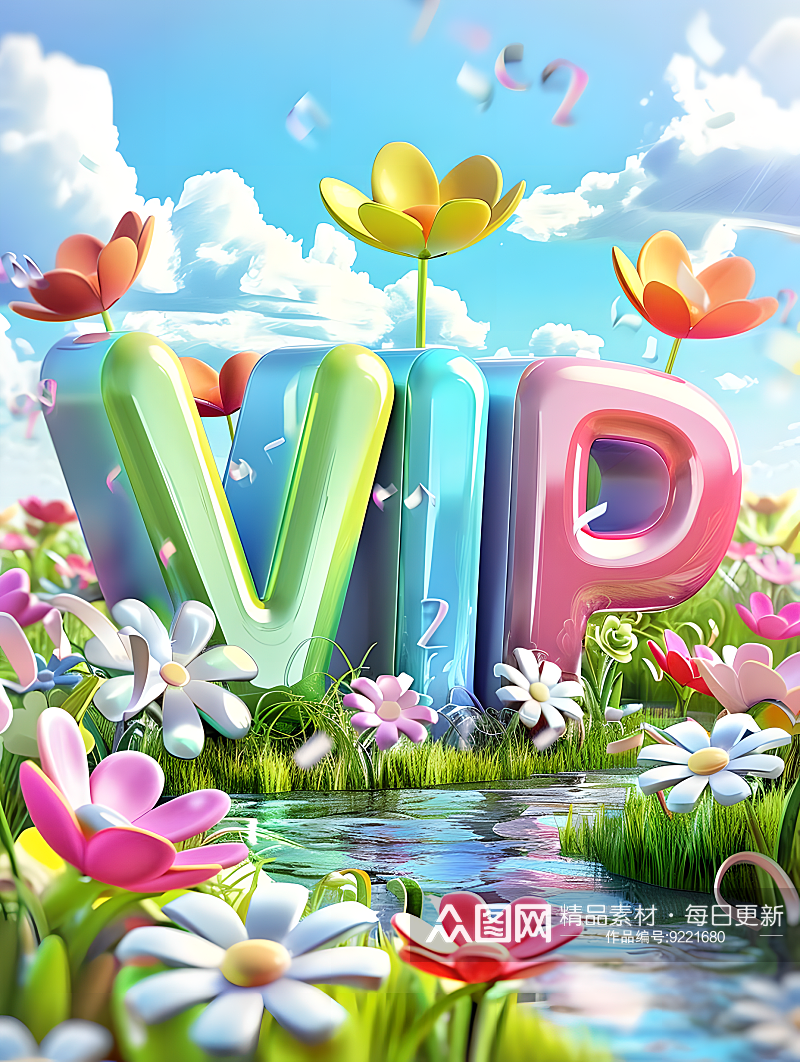 画面中有一枚3D文字“VIP”素材