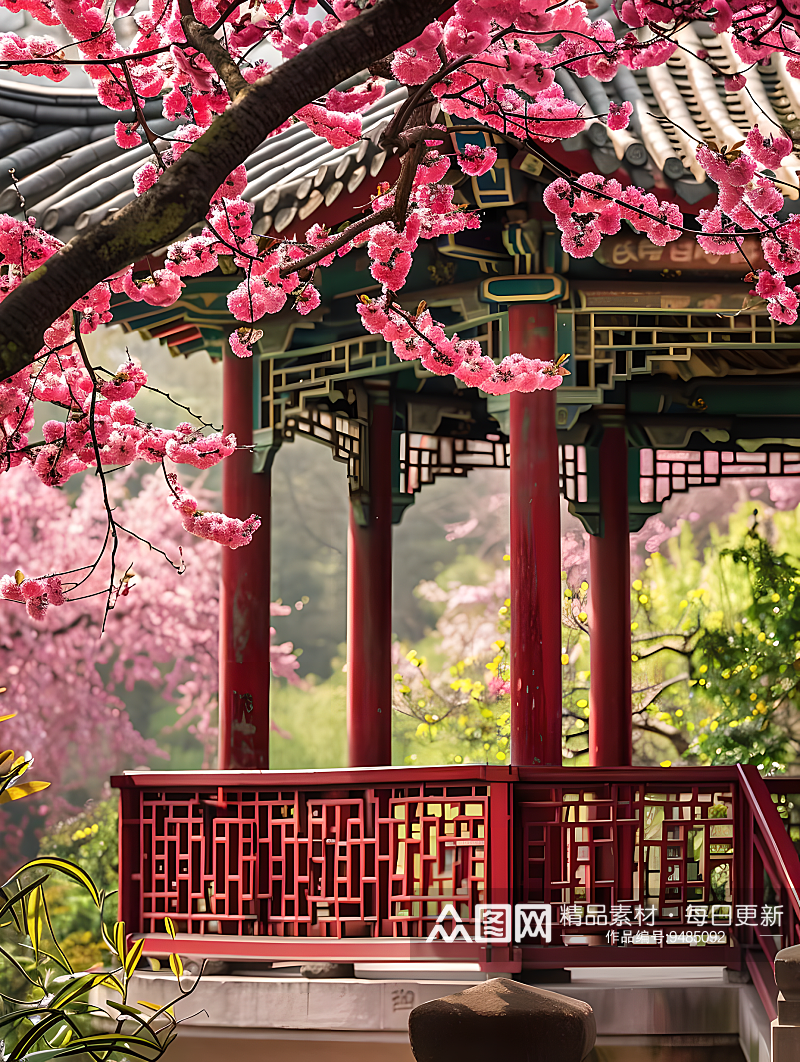 画面中是宋代宫殿花园中生长的一棵海棠树素材