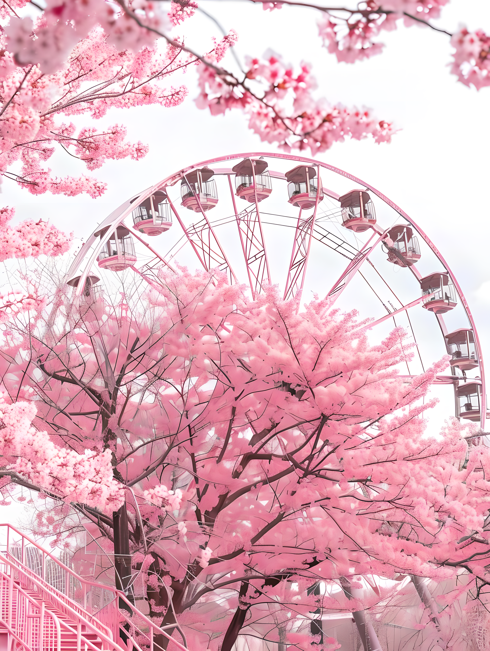 樱花和摩天轮构成的画面中心留白素材
