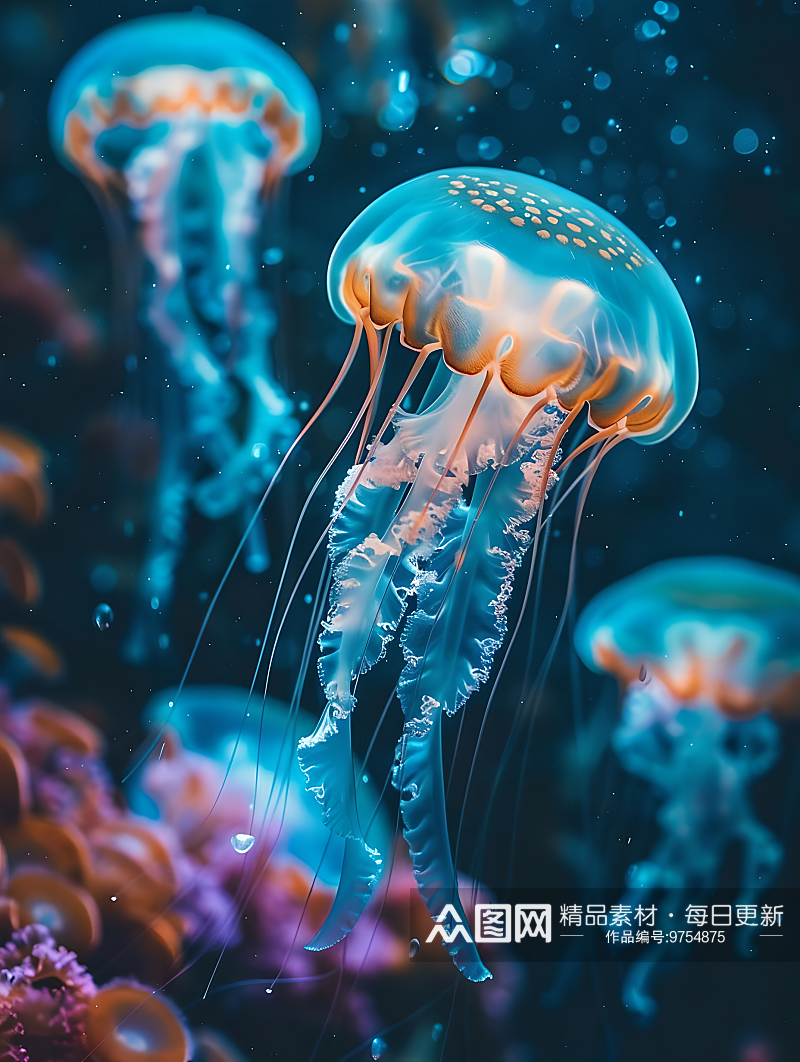 水母在清澈的海水中悠然漂浮素材