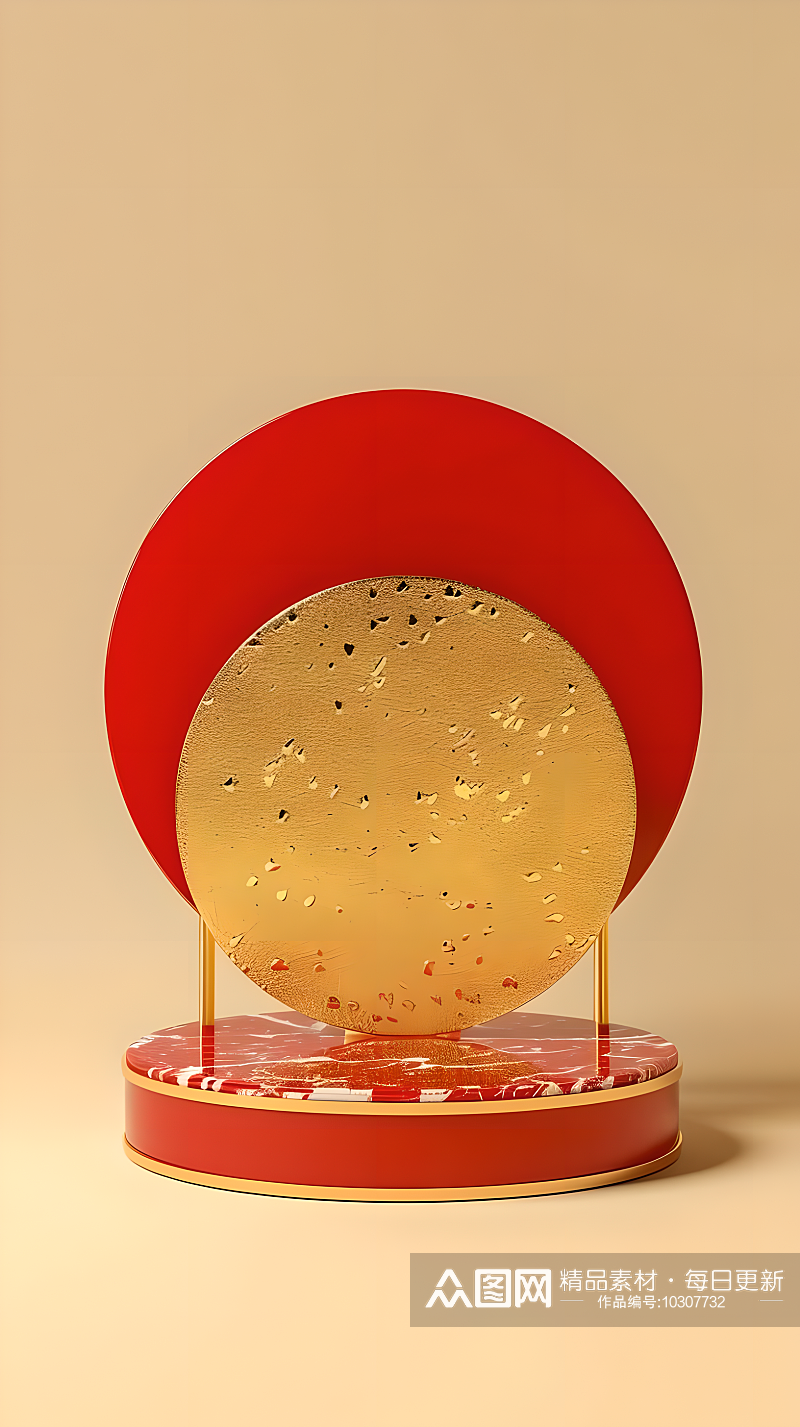 淡黄色背景上圆形讲台装饰着中国新年元素素材