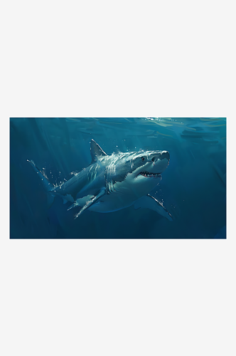 一只巨大而强壮的鲨鱼优雅地游动着