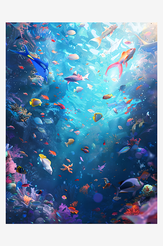 深海一群五颜六色的鱼