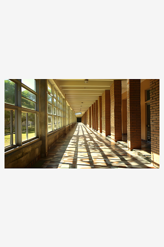 现代化的校园走廊显得高雅明亮