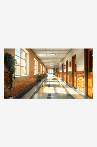 现代化的校园走廊显得高雅