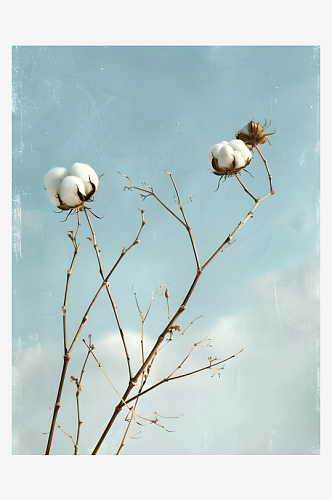 田野中的两株棉花植物奢华的织物