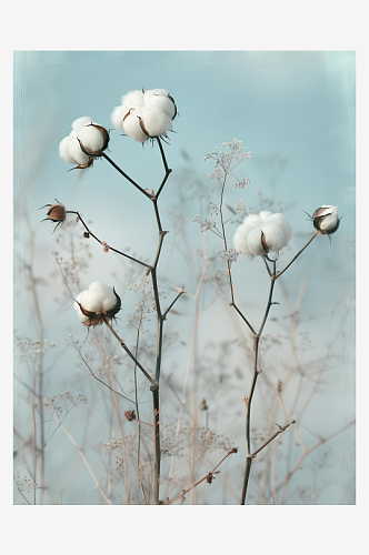 田野中的两株棉花植物奢华的织物