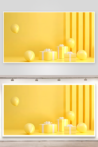 黄色可爱3D气球RPG游戏背景渲染产品展