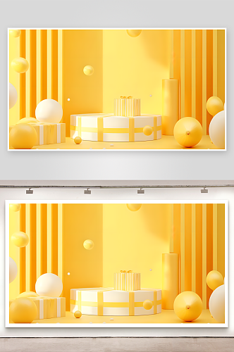 黄色可爱3D气球RPG游戏背景渲染产品展