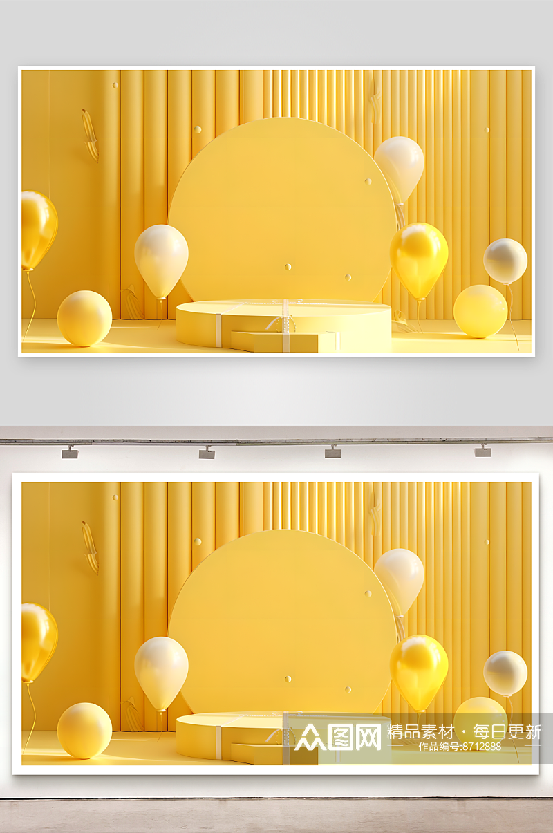 黄色3D气球RPG游戏背景渲染产品展素材