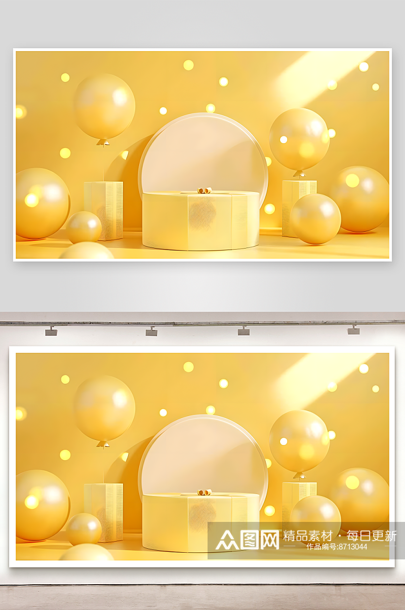 黄色可爱D气球产品展台背景素材