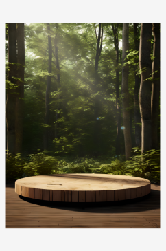 木制舞台上面放着一个木制圆