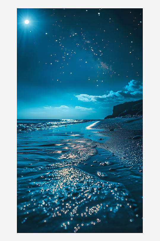 浪漫浅蓝色海滩上铺满五彩缤纷发光玻璃壁纸