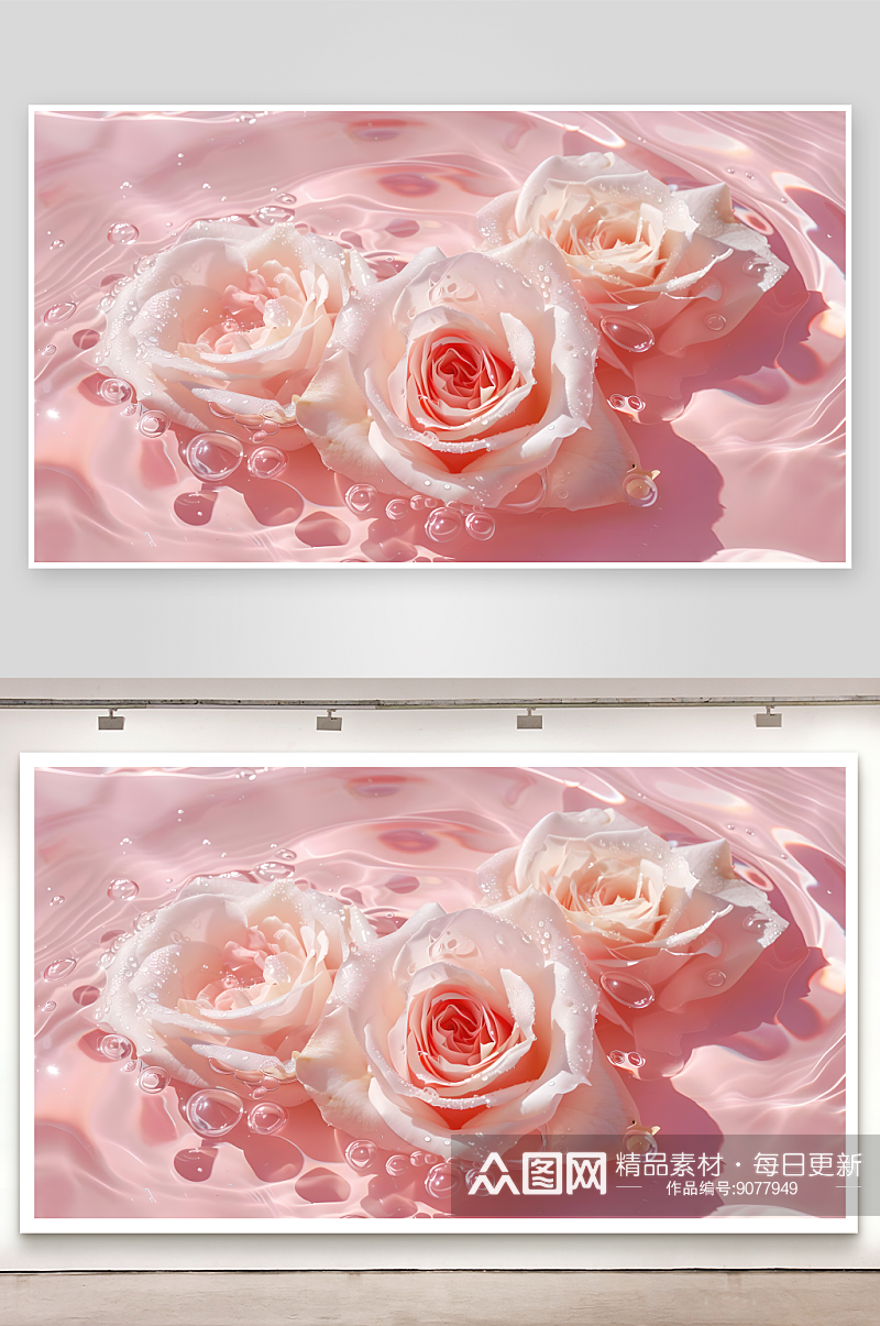 在梦幻的图案风格中展示了玫瑰和水素材