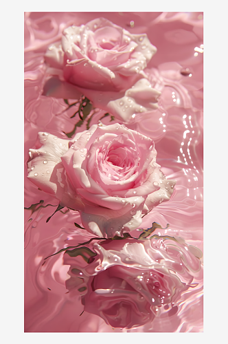 在梦幻的图案风格中展示了玫瑰和水