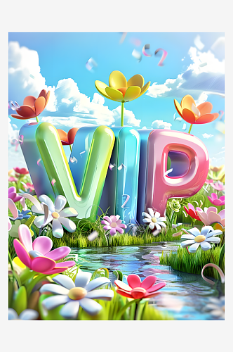 画面中有一枚3D文字“VIP”