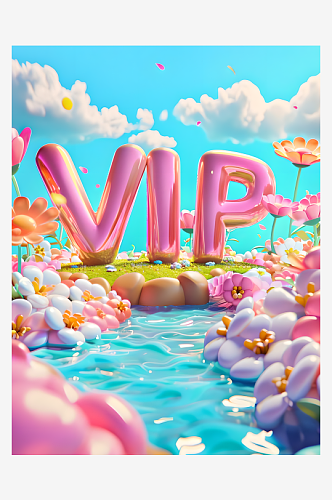 画面中有一枚3D文字“VIP”