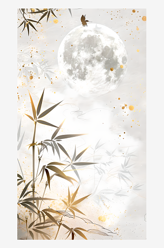 白色的空白雾面玻璃质感以月亮和竹林为主题