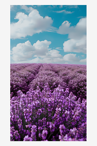 一片紫薰衣草花海有蓝天白云