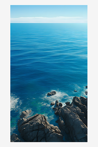 蓝色海面和波涛汹涌的岩石海岸
