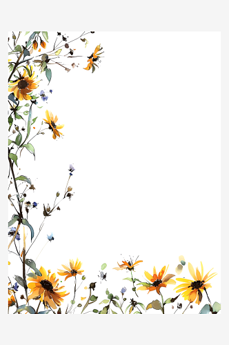 明亮的主色调白色背景上细密稀疏的花朵边框