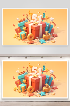 3D文字51在礼盒上通3d图标