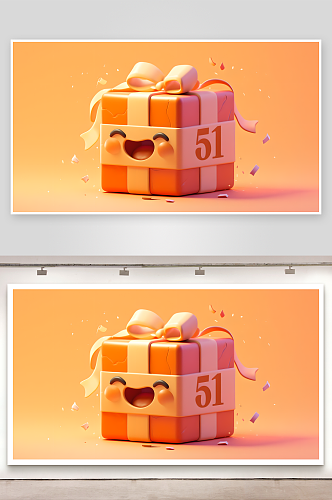 3D文字51在礼盒上通3d图标