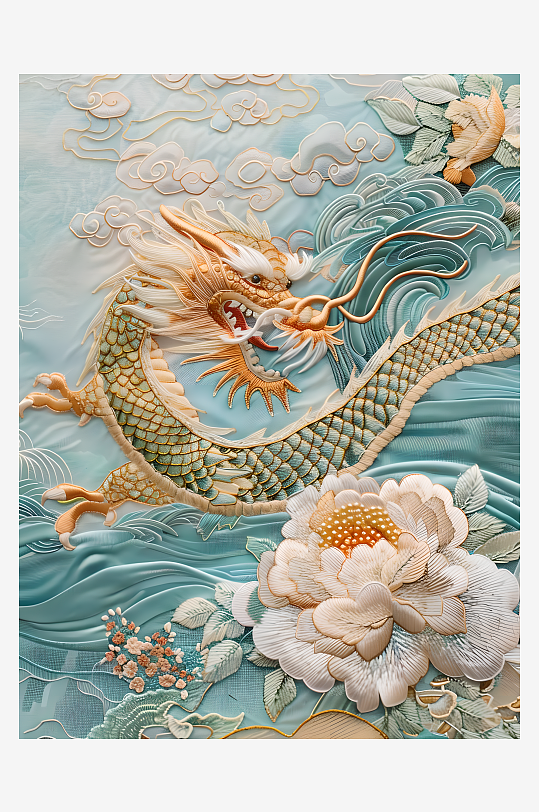 绣花作品展现了苏绣艺术的中式龙纹与牡丹图