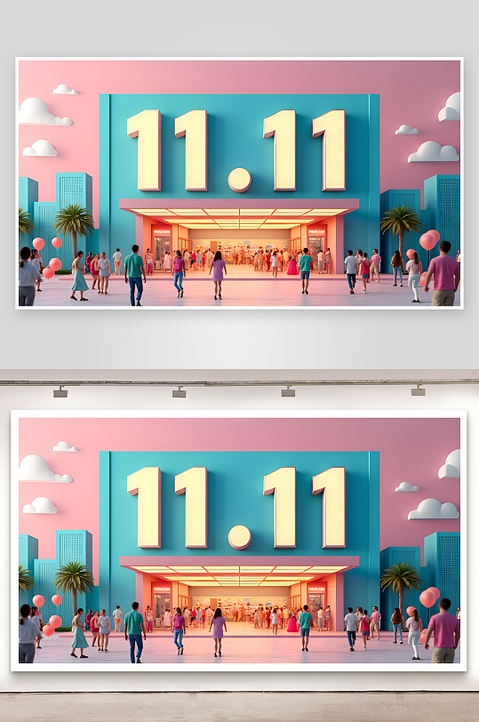 雙十一巨大的商場1111數(shù)字的3D字樣