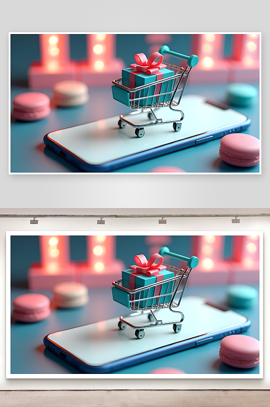 雙113D渲染數(shù)字與禮品盒的電商展展臺(tái)