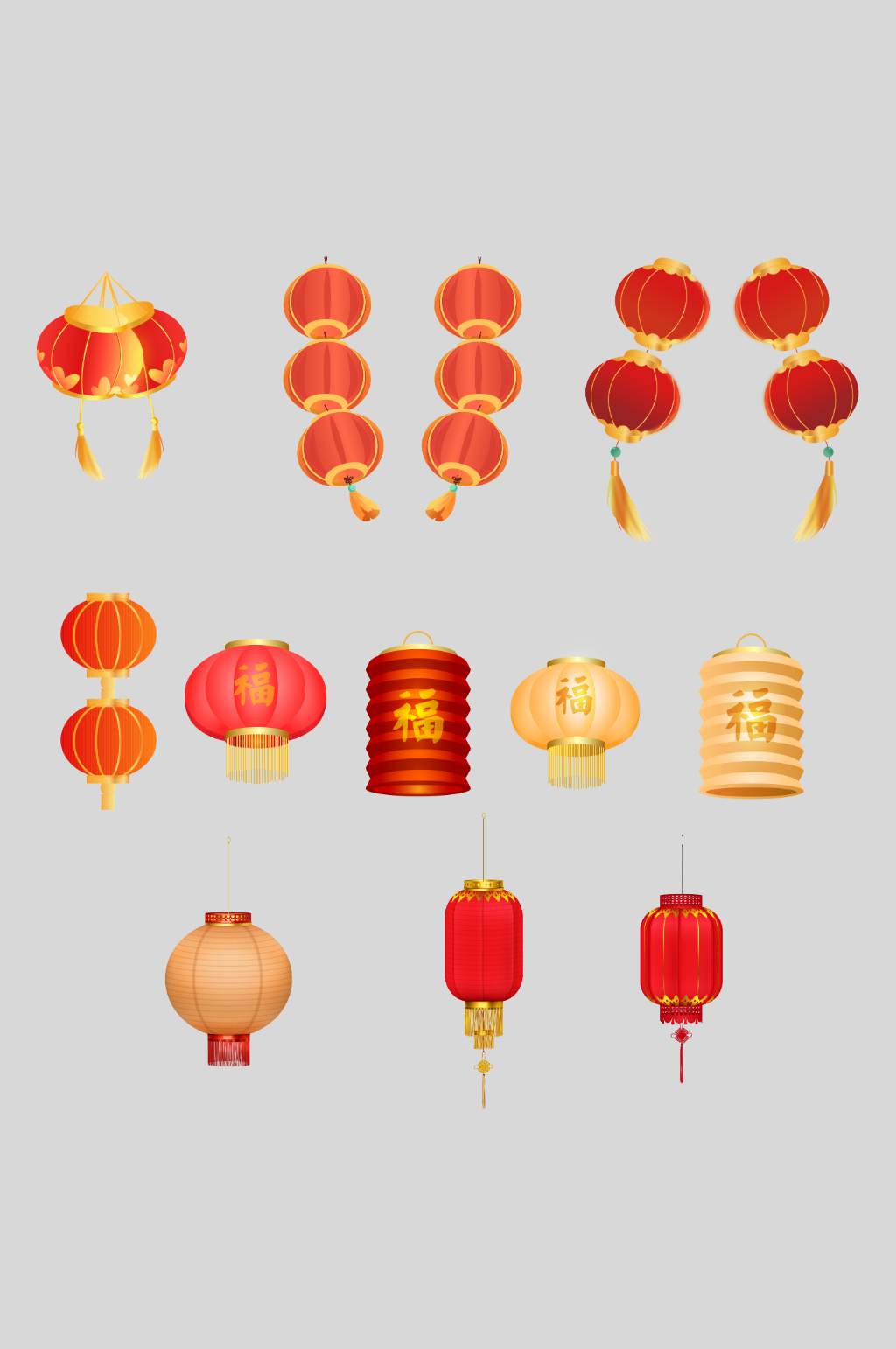 原创手绘新年春节灯笼造型插画元素素材