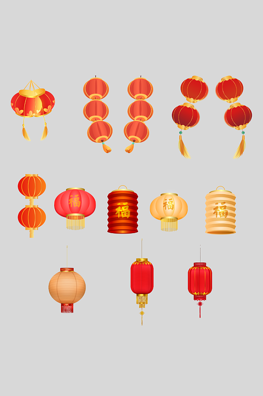 原创手绘新年春节灯笼造型插画元素