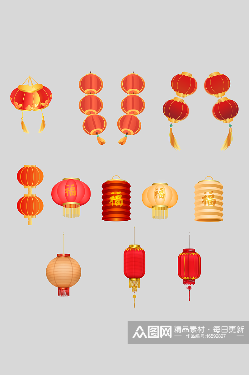 原创手绘新年春节灯笼造型插画元素素材下载-众图网